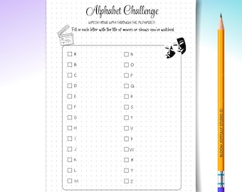 Alphabet Movie Challenge  PRINTABLE - A–Z Movie List - Film Bucket List - Movie Night Planner - Movie Lover - A4/A5 - Instant Download