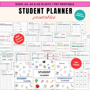 ADHD Student Planner Printable: Student Homeschool Planner, Study Planner, Assignment Planner, Academic Digital Planner, Project Planner
