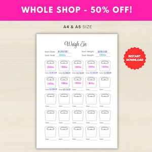 Weight Tracker PRINTABLE - Weigh-In Log - Weight Loss Planner - Fitness & Health Tracker- Exercise Tracker - Workout Tracker - A4/A5