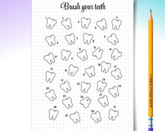 Tooth Brushing Chart PRINTABLE - Brush Your Teeth - Dental Care Tracker - Brush Teeth Tracker - A4/A5 - Instant Download