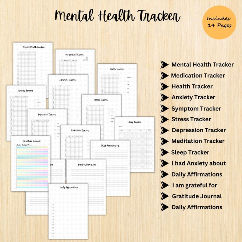 MENTAL HEALTH TRACKER Bundle - Digital Planner Pages - Printable ...