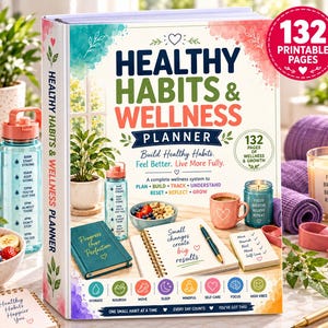 Healthy Habits & Wellness Planner | 132 Page Habit Tracker, Self Care Planner, Fitness, Nutrition, Sleep and Wellness Journal