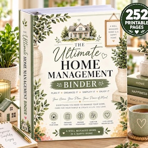 Home Management Binder, 252 Page Planner, Organize Home, Family, Finance Habit Tracker, Self Care, Fitness and Nutrition (Digital Download)
