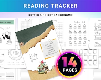 READING JOURNAL BUNDLE - Book Reading Tracker - Reading Tracker Printable - Digital Planner Pages - A5 & A4 Size - Dots and No Dots