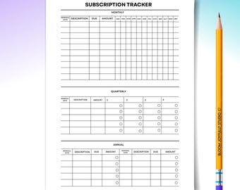 Subscription Tracker PRINTABLE - Expense Tracker - Bill Tracker - Track Subscriptions - Bill Payment Tracker - A4/A5 - Instant Download