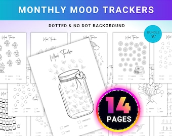 MONTHLY Mood Trackers Bundle - Printable Mood Tracker for journal, Monthly, Daily Mood Log,  Printable - A4 & A5 size Bundle - A