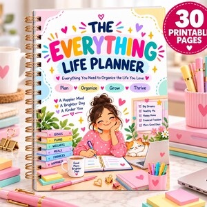 Everything Life Planner PDF, Wellness & Habit Tracker, Budget Planner, Daily Weekly Planner, Home Organizer, Goal Setting Worksheets