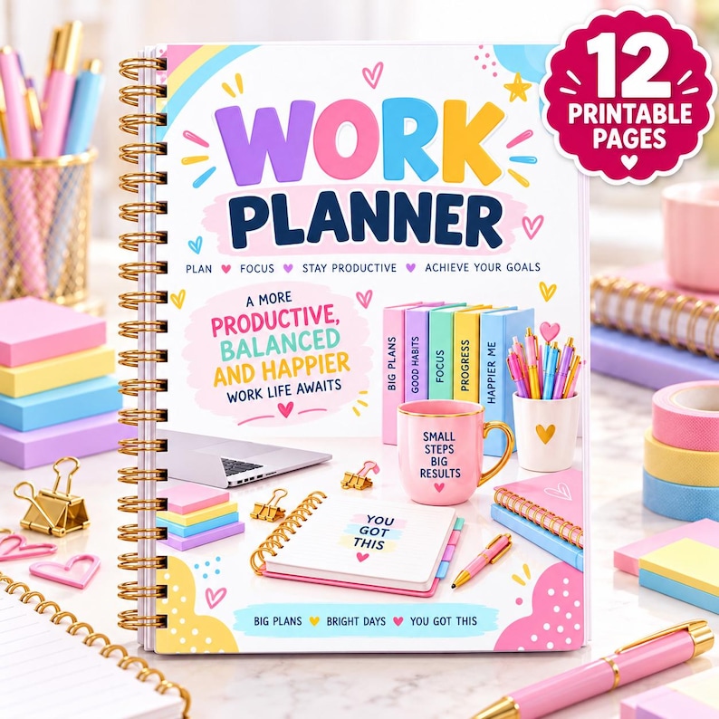 12-Page Work Planner: Productivity, Goals, Project Management (Digital Download) image 1