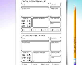 Social Media Planner PRINTABLE - Content Planner for Instagram, Youtube, TikTok, Pinterest, Blog - A4/A5 - Instant Download PDF