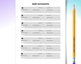 Debt Tracker PRINTABLE - Debt Payment Log - Bill & Loan Payoff Planner - Budget Plan - Instant Download - A4, A5, Letter, Half Size