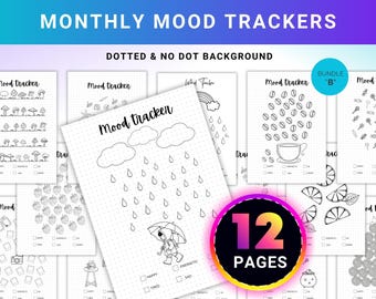 MONTHLY Mood Trackers Bundle - Printable Mood Tracker for journal, Monthly, Daily Mood Log, Minimalist Mood Tracker - A4 & A5 size Bundle B