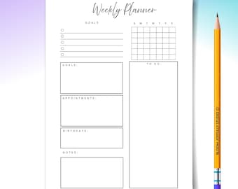 Minimalist WEEKLY Planner Printable - Weekly To Do List - Weekly Habit Tracker - A4, A5, Letter size