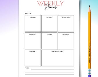 Weekly Planner PRINTABLE - Weekly To Do List - Weekly Habit Tracker - Weekly Goal Planner - Student Agenda - A4, A5