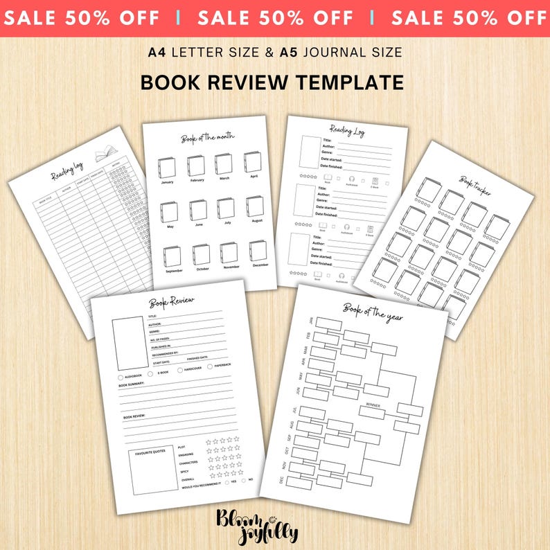 Book Review Template Printable, Book Lovers Inserts, Book Log and ...