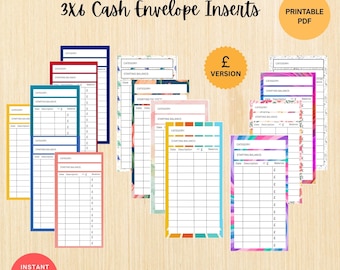 CASH-envelopbijlagen (GBP) Afdrukbare pdf, 3 x 6 inch, budgetbijsluiters, logboek voor contante uitgaven, labels voor dalende tegoeden, geldtrackers