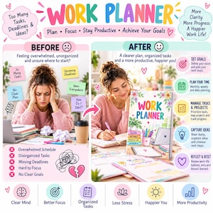 12-Page Work Planner: Productivity, Goals, Project Management (Digital Download) image 3