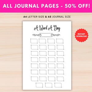 A Word A Day PRINTABLE - Daily Language Tracker - New Word A Day - Monthly Word Tracker - Learning Journal - Instant Download - A4/A5