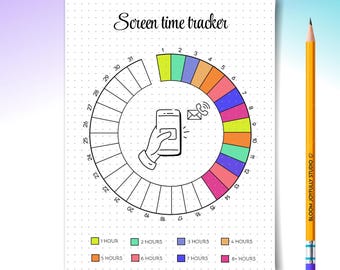 Screen Time Tracker PRINTABLE - Digital Detox Planner - Reduce Phone Usage Log - Productivity Planner PDF- A4 & A5 size - Instant Download