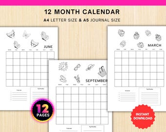 12 Month Title Pages - Printable journal page - PRINTABLE TITLE PAGE - Printable Planner- Cover Page - Mindful cute Title Page - Bundle B