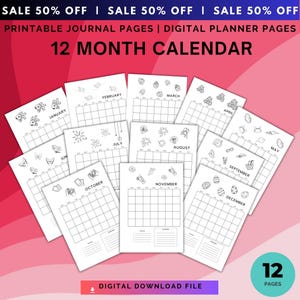 12 Month Title Pages - Printable journal page - PRINTABLE TITLE PAGE - Printable Planner- Cover Page - Mindful cute Title Page - Bundle B