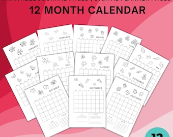 12 Monatstitelseiten - Druckbare Journalseite - DRUCKBARE TITELSEITE - Printable Planer- Deckblatt - Achtsame niedliche Titelseite - Bundle B