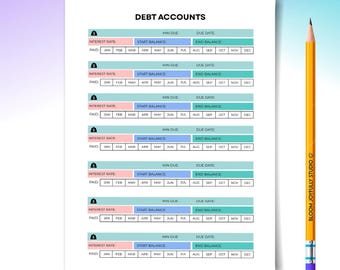 Debt Tracker PRINTABLE - Monthly Debt Payment Log - Bill & Loan Payoff Planner - Budget Plan - Instant Download - A4, A5, Letter, Half Size