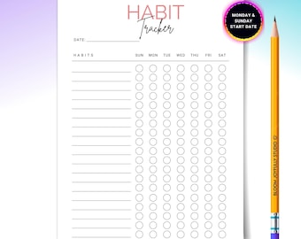 Habit Tracker - STAMPABILE Habit Tracker - Tracker mensile - Pagina di pianificazione stampabile - Tracker di routine - A4/A5/Lettera/Mezzo - Download immediato