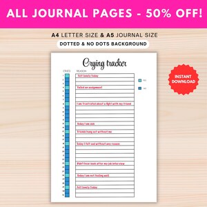 Crying Tracker PRINTABLE - Mental Health Tracker - Emotional Release Log - Crying Pattern Tracker - A4 & A5 size - Instant Download