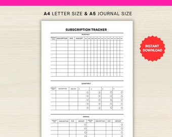 Subscription Tracker PRINTABLE - Expense Tracker - Bill Tracker - Track Subscriptions - Bill Payment Tracker - A4/A5 - Instant Download