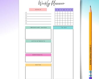 Weekly Planner PRINTABLE - Weekly To Do List - Weekly Habit Tracker - Weekly Goal Planner - Minimalist Weekly Planner - A4, A5, Letter size