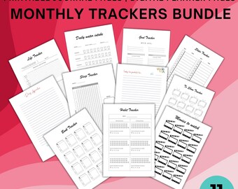 Druckbare JOURNAL Seiten - MONATLICHE TRACKER Bundle - Digitale Planer Seiten A4 & A5 Größe
