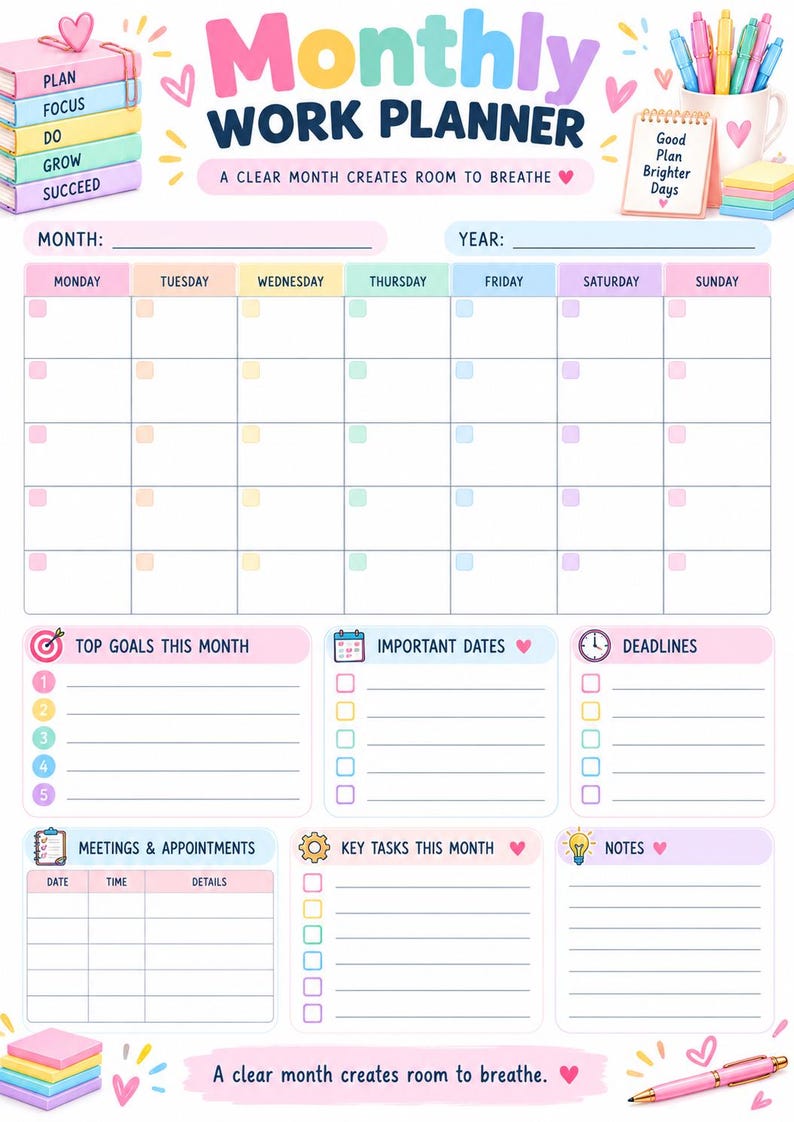 12-Page Work Planner: Productivity, Goals, Project Management (Digital Download) image 7
