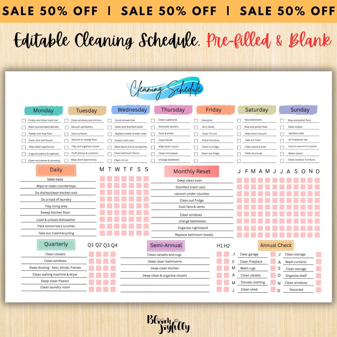 EDITABLE Cleaning Planner, Daily, Weekly & Monthly Checklist, Home ...