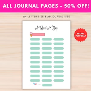 A Word A Day PRINTABLE – Daily Language Tracker - Word of the Day - Daily Word Learning - Instant Download - A4/A5