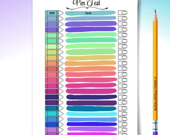 Marker Log PRINTABLE - Pen Tracker - Pen color Swatch Page - Printable Pen Test Page - A4/A5 - Instant Download
