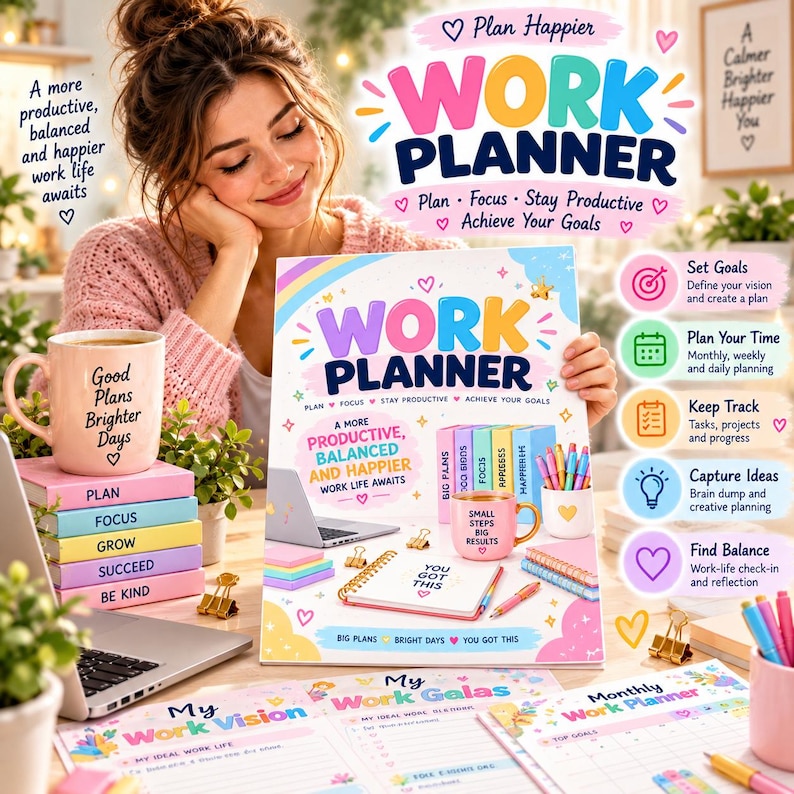 12-Page Work Planner: Productivity, Goals, Project Management (Digital Download) image 2