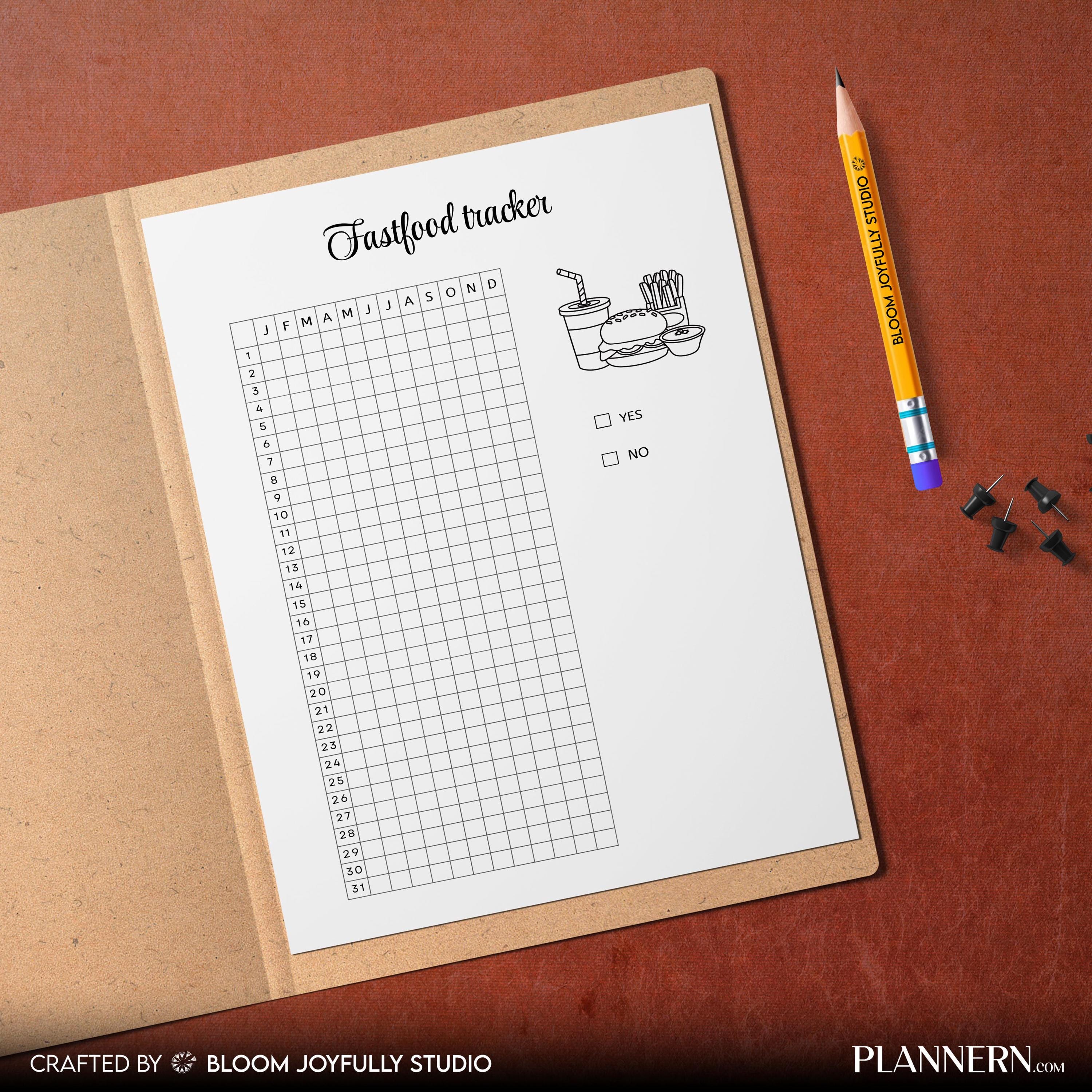 Fast Food Tracker PRINTABLE - Junk Food Tracker - Takeout Tracker ...