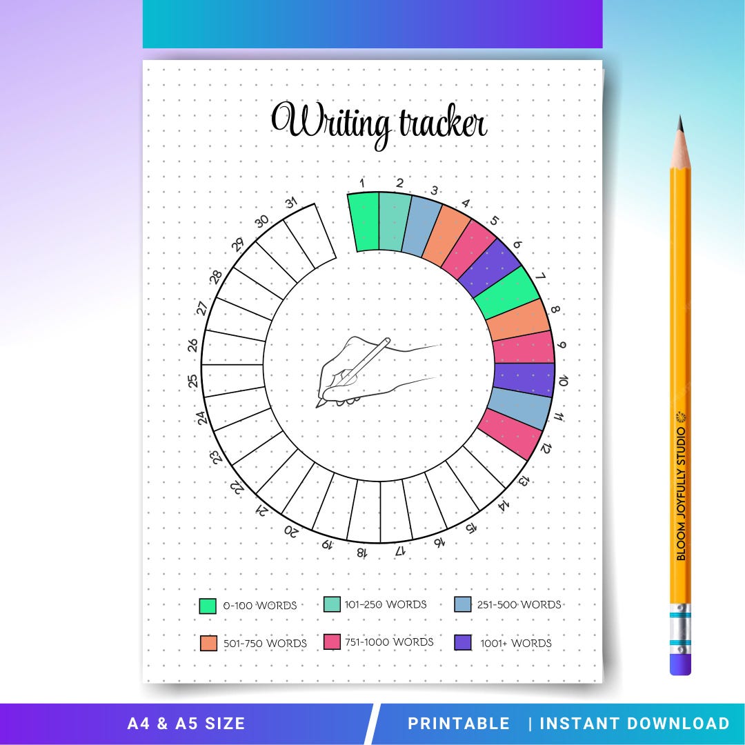 Writing Tracker Printable - Daily Word Count Log - Writing Progress ...