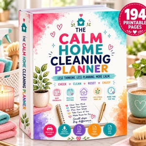 Home Cleaning Planner, Printable Cleaning Checklist, Home Reset & Cleaning Routine, 194 Page Digital Planner