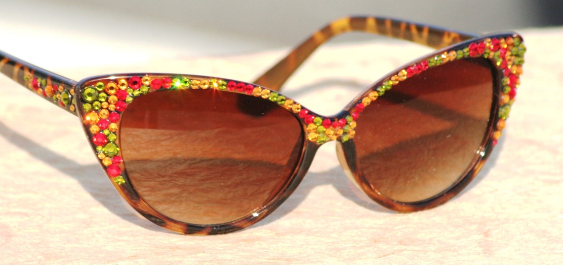 Cat Style Sunglasses Autumn Eyewear Fall Shades Crystals Etsy