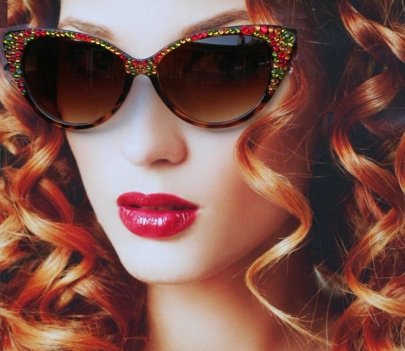 Cat Style Sunglasses Autumn Eyewear Fall Shades Crystals Etsy