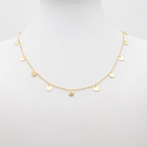 Short Gold Discs Necklace , Delicate gold chain