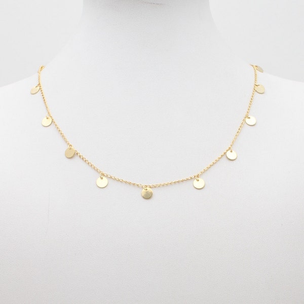 Short Gold Discs Necklace , Delicate gold chain