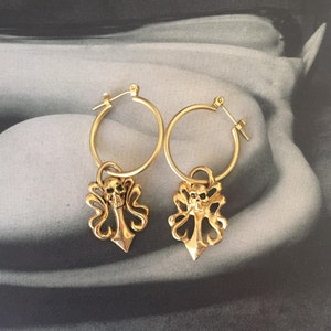 Gold Skull Earrings , Hoop Earrings , Gothic Skulls Gold Plated Earrings