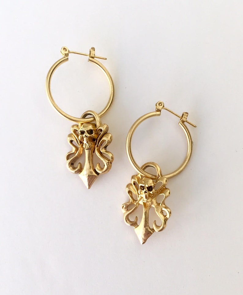 Gold Skull Earrings Hoop Earrings Gothic Skulls Gold - Etsy
