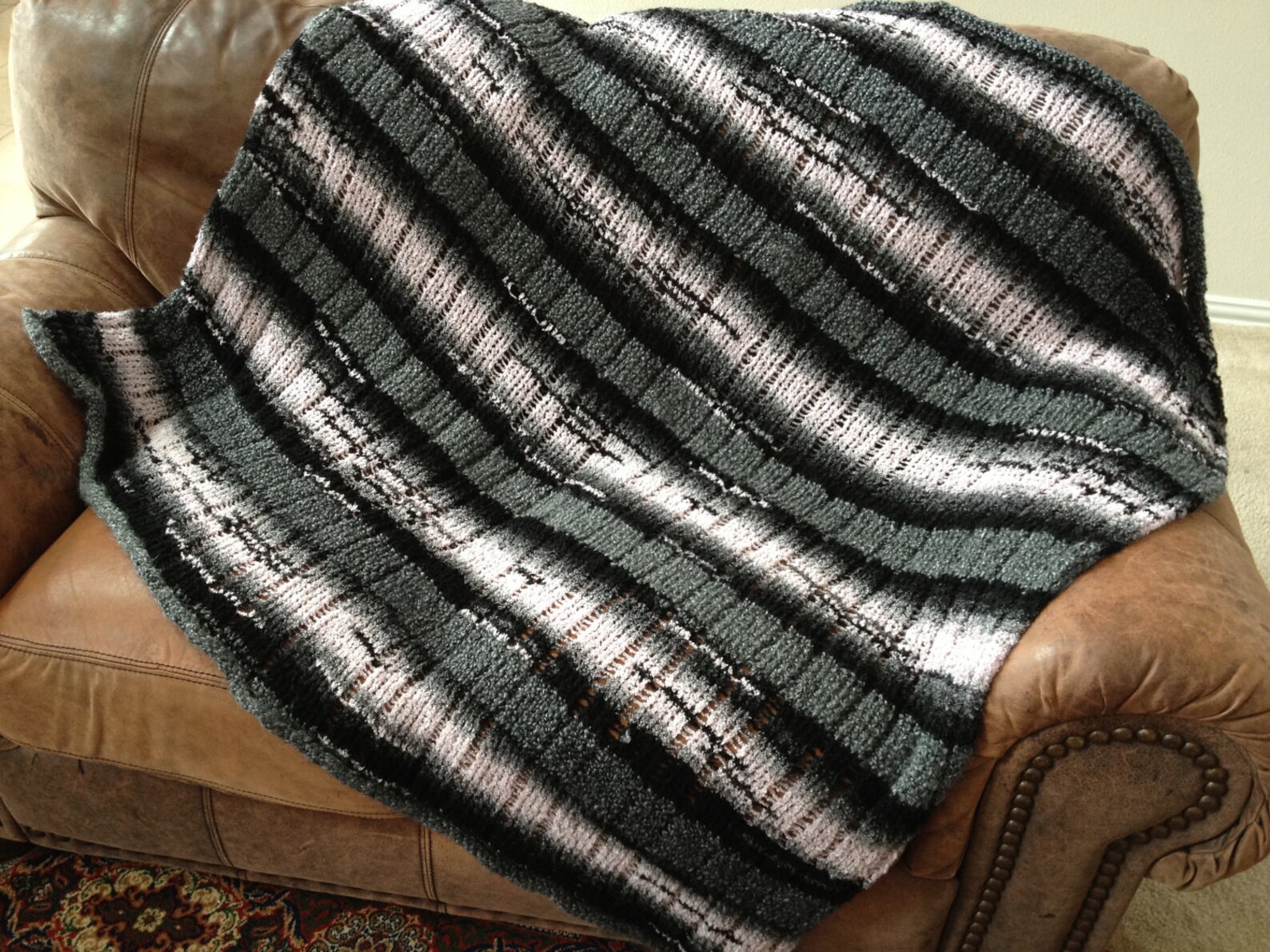 Loom Knit Afghan PATTERN. Striped Loom Knit Afghan 55x55 Make on S Loom