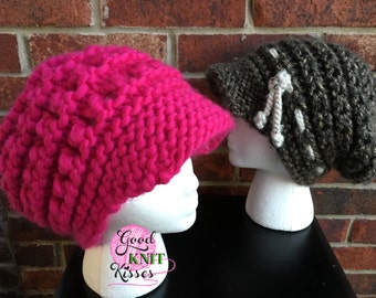 Slouchy Newsboy hat NEEDLE KNIT PATTERN