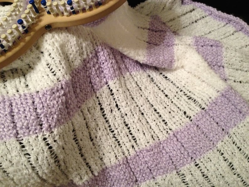 Loom Knit Afghan PATTERN. Striped Loom Knit Afghan 55x55 Make on S Loom