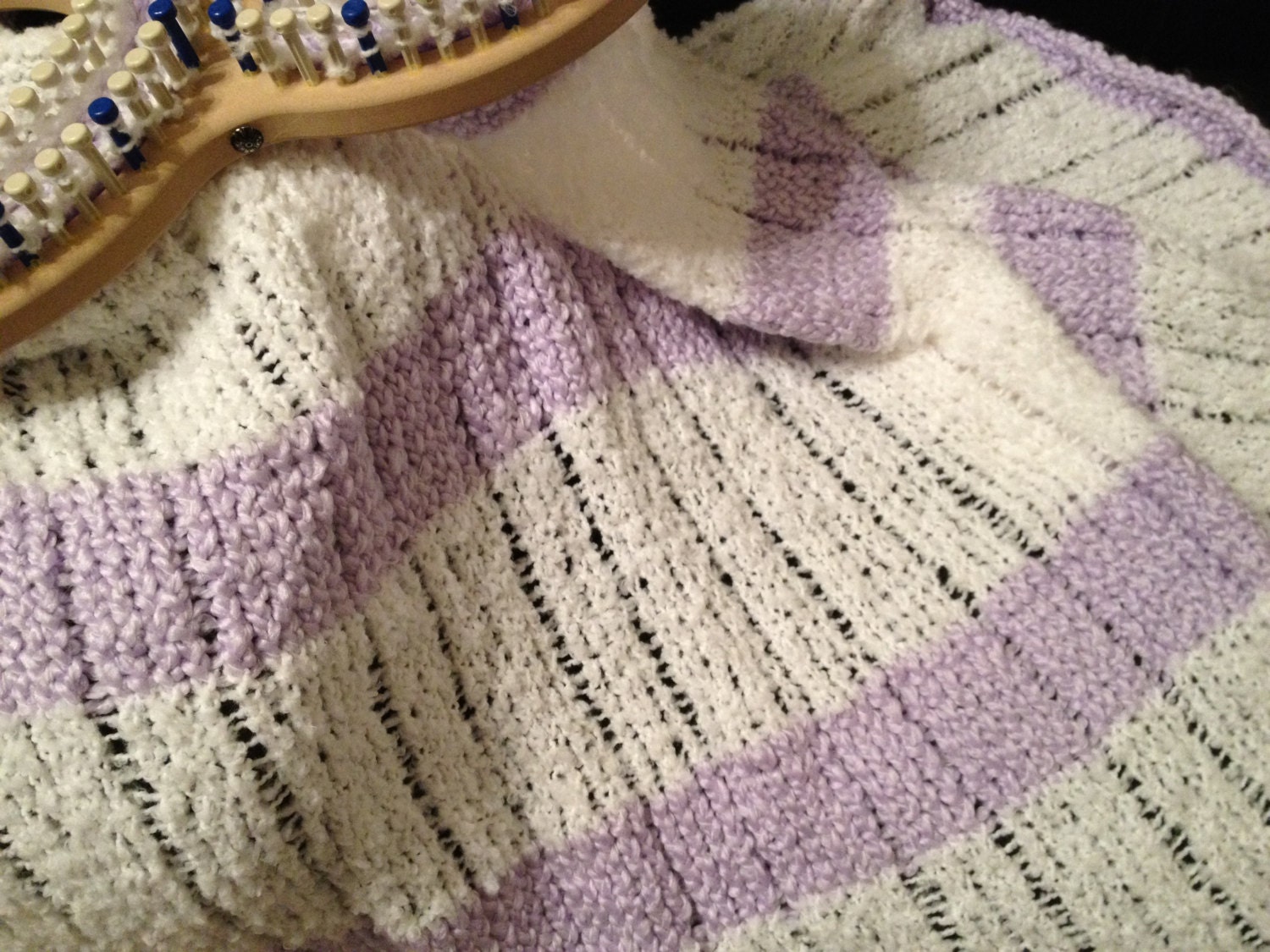 Loom Knit Afghan PATTERN. Striped Loom Knit Afghan 55x55 Make on S Loom