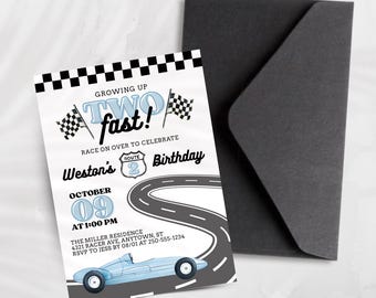 Modèle sur toile d'invitation de voiture de course pour un deuxième anniversaire rapide